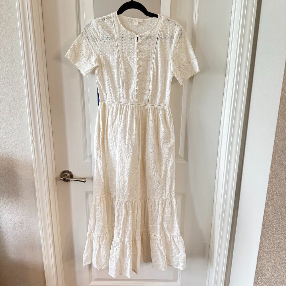 Jonathan Simkhai White Eyelet Midi Dress Size XS Color White